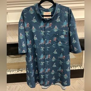 RSVLTS Navy Christmas Vacation Griswals Holiday Print Button-Up Shirt 3XL